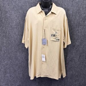 Vintage Dead Stock NWT Enro Shirt Men's Large Yellow Silk Embroidered Pocket‎